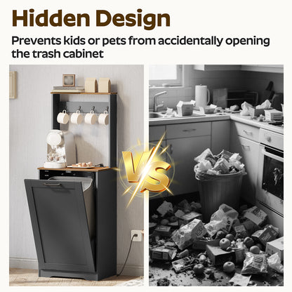 HOOBRO Tilt Out Trash Can Cabinet with Charging Station, Hidden Garbage Cabinet, for Kitchen, Living Room, Black