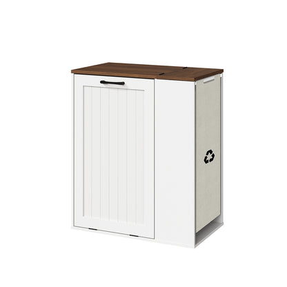 HOOBRO Tilt Out Trash Can Cabinet, Wooden Recycling Cabinet Trash Can, for Kitchen, Living Room, White and Walnut