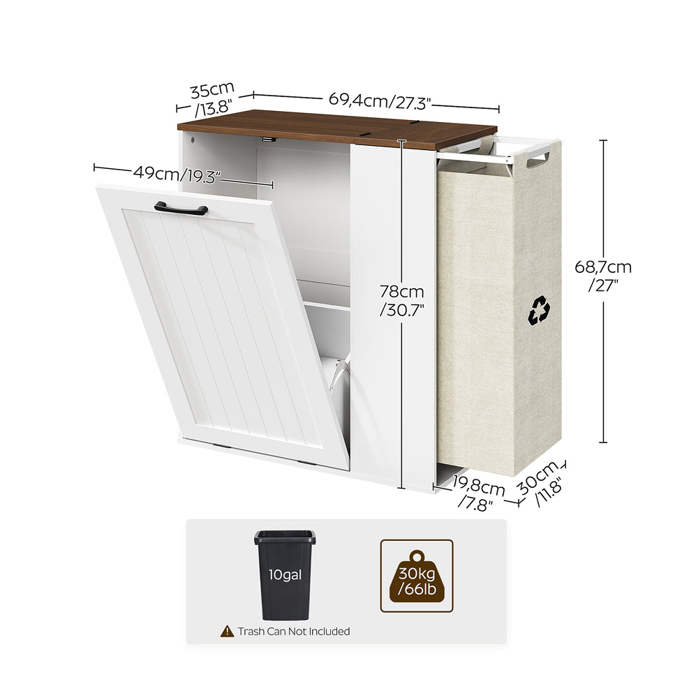 HOOBRO Tilt Out Trash Can Cabinet, Wooden Recycling Cabinet Trash Can, for Kitchen, Living Room, White and Walnut