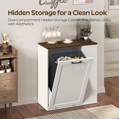 HOOBRO Tilt Out Trash Can Cabinet, Wooden Recycling Cabinet Trash Can, for Kitchen, Living Room, White and Walnut