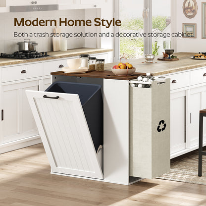 HOOBRO Tilt Out Trash Can Cabinet, Wooden Recycling Cabinet Trash Can, for Kitchen, Living Room, White and Walnut