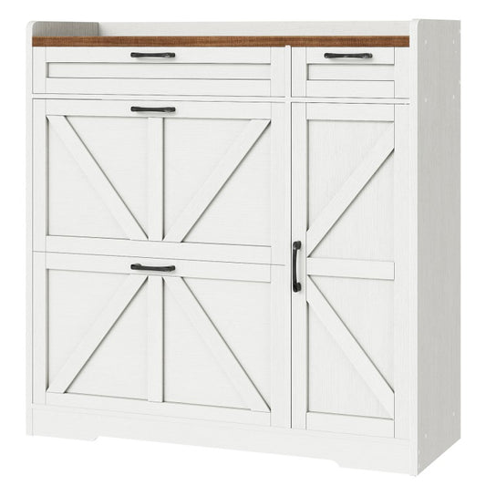 HOOBRO Farmhouse Shoe Storage Cabinet, Shoe Cabinet Storage for Entryway, Freestanding Shoe Organizer with 2 Flip Drawers, Narrow Shoe Cabinet with Adjustable Side Cabinet