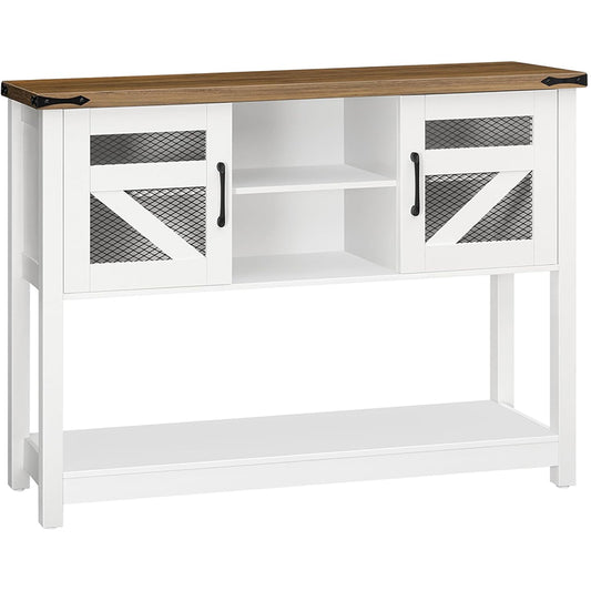 HOOBRO Farmhouse Entryway Table with Storage, 43.3" Long White Console Table for Entryway, with Open Shelves and 2 Cabinets, Narrow Sofa Table Behind Couch