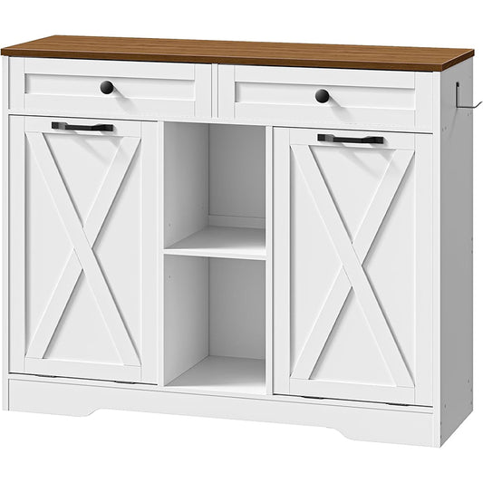 HOOBRO Double Tilt Out Laundry Hamper Cabinet, with Open Shelving and 2 Removable Baskets, 43.3" Farmhouse Laundry Storage Basket with Hidden Laundry Hamper, for Bathroom