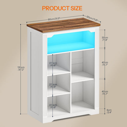 HOOBRO White Wooden Modern 7-Cube Storage Organizer with LED Lights & Power Outlets