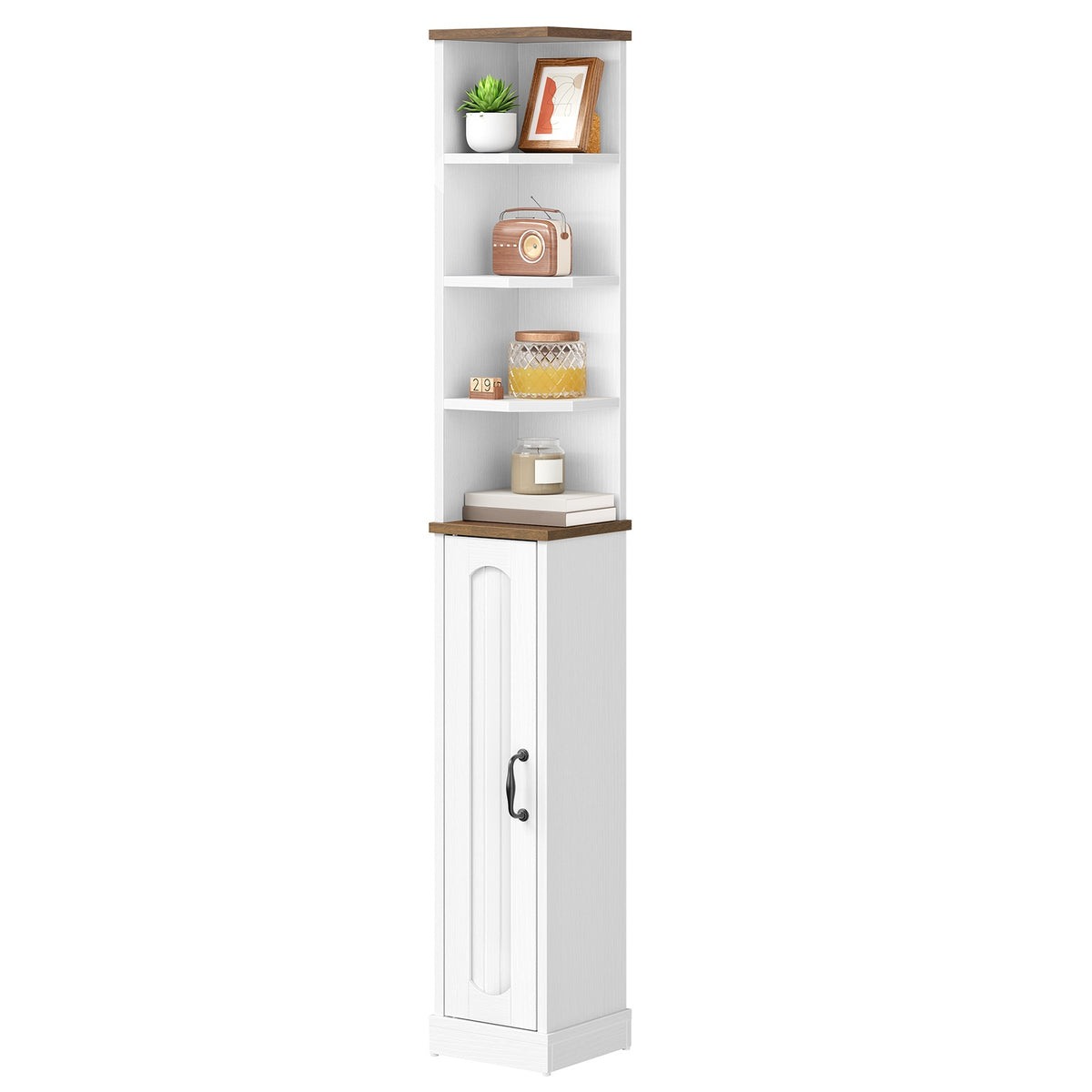 HOOBRO Tall Slim Corner Storage Cabinet with Door and Open Shelves for Bathroom