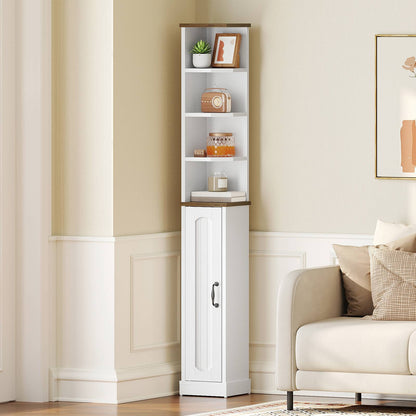HOOBRO Tall Slim Corner Storage Cabinet with Door and Open Shelves for Bathroom