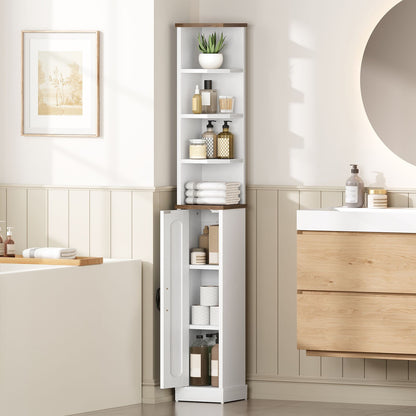 HOOBRO Tall Slim Corner Storage Cabinet with Door and Open Shelves for Bathroom