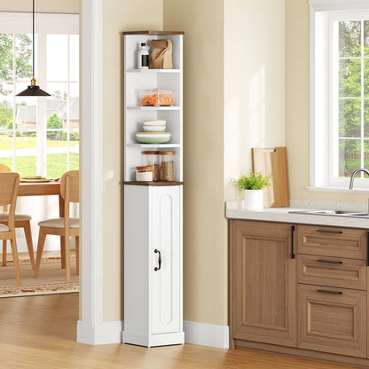 HOOBRO Tall Slim Corner Storage Cabinet with Door and Open Shelves for Bathroom