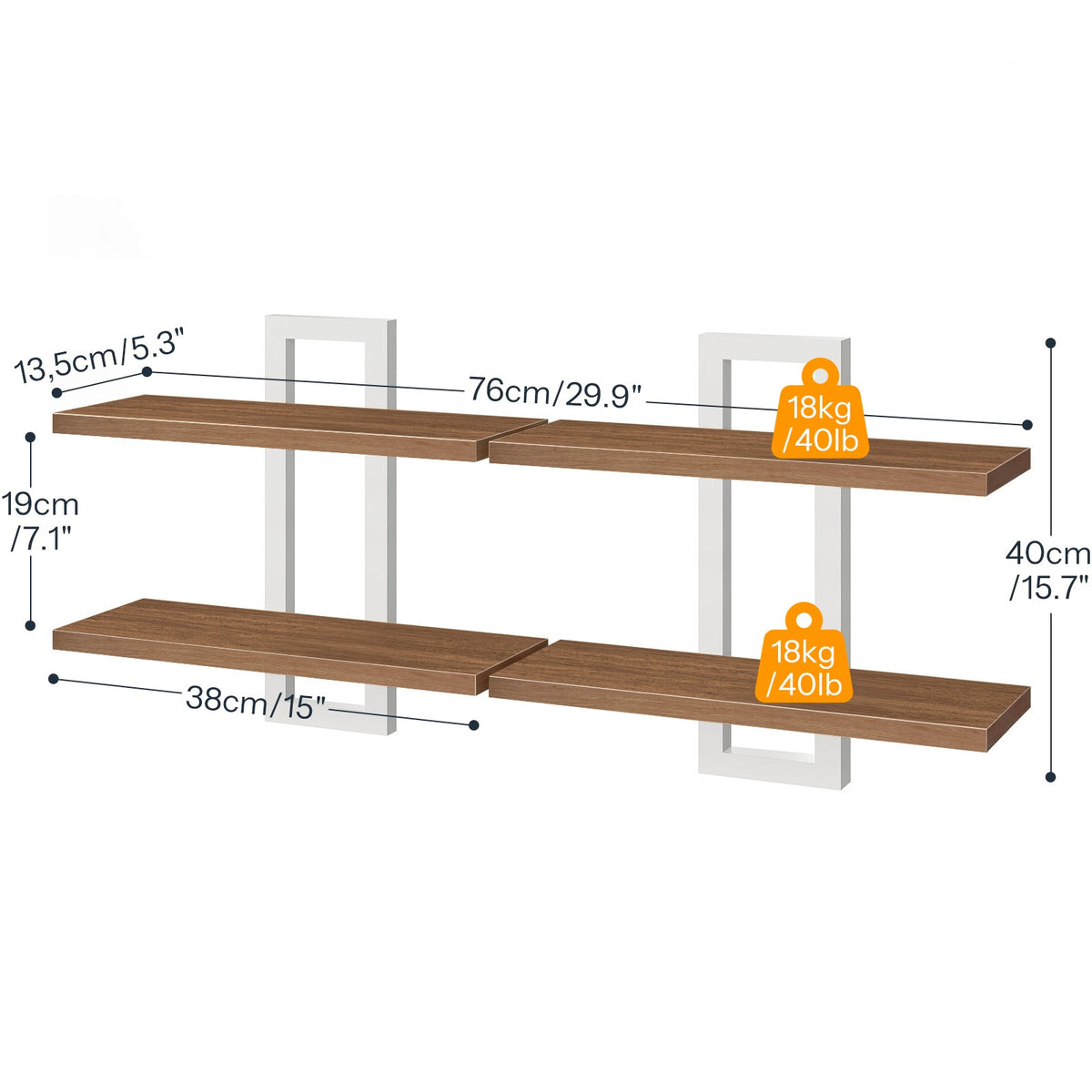 HOOBRO Wall Mounted 2-Tier Floating Shelves Set of 2, Rustic Display Storage Racks