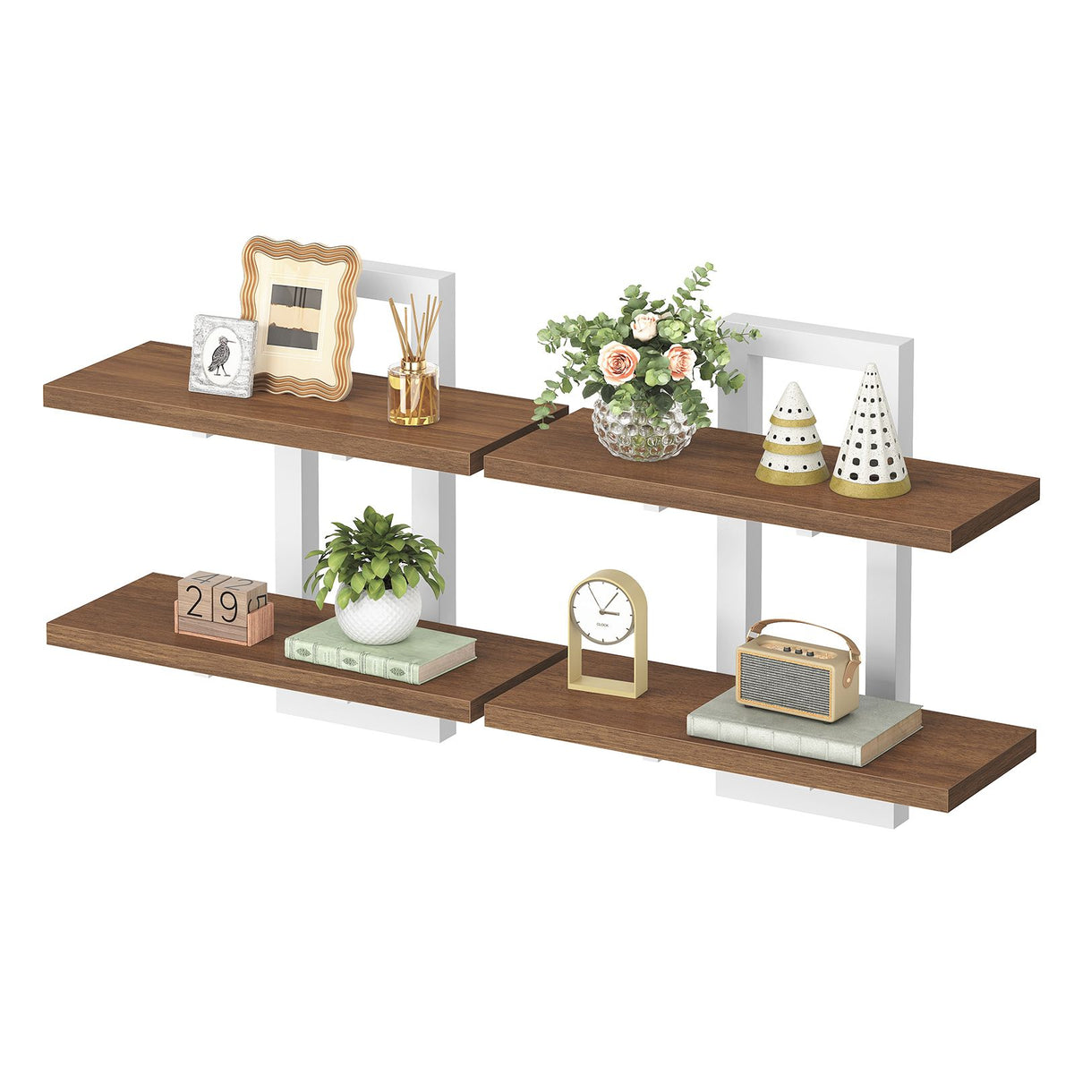 HOOBRO Wall Mounted 2-Tier Floating Shelves Set of 2, Rustic Display Storage Racks