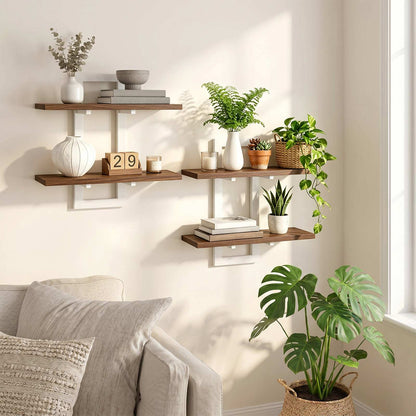 HOOBRO Wall Mounted 2-Tier Floating Shelves Set of 2, Rustic Display Storage Racks