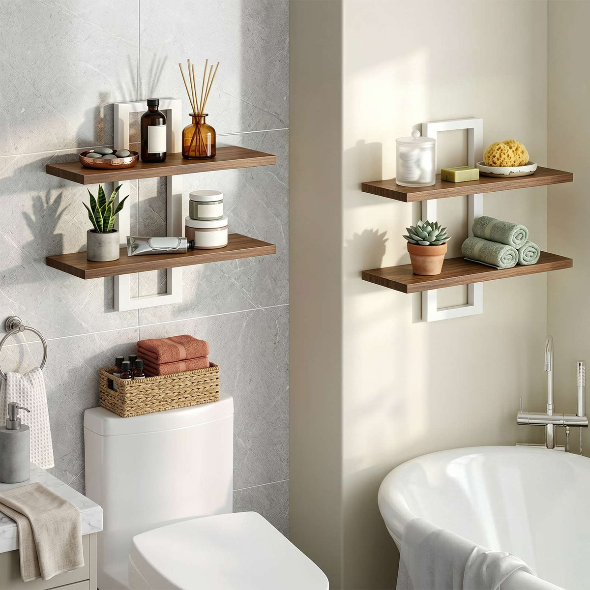 HOOBRO Wall Mounted 2-Tier Floating Shelves Set of 2, Rustic Display Storage Racks