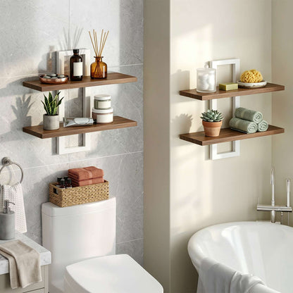 HOOBRO Wall Mounted 2-Tier Floating Shelves Set of 2, Rustic Display Storage Racks