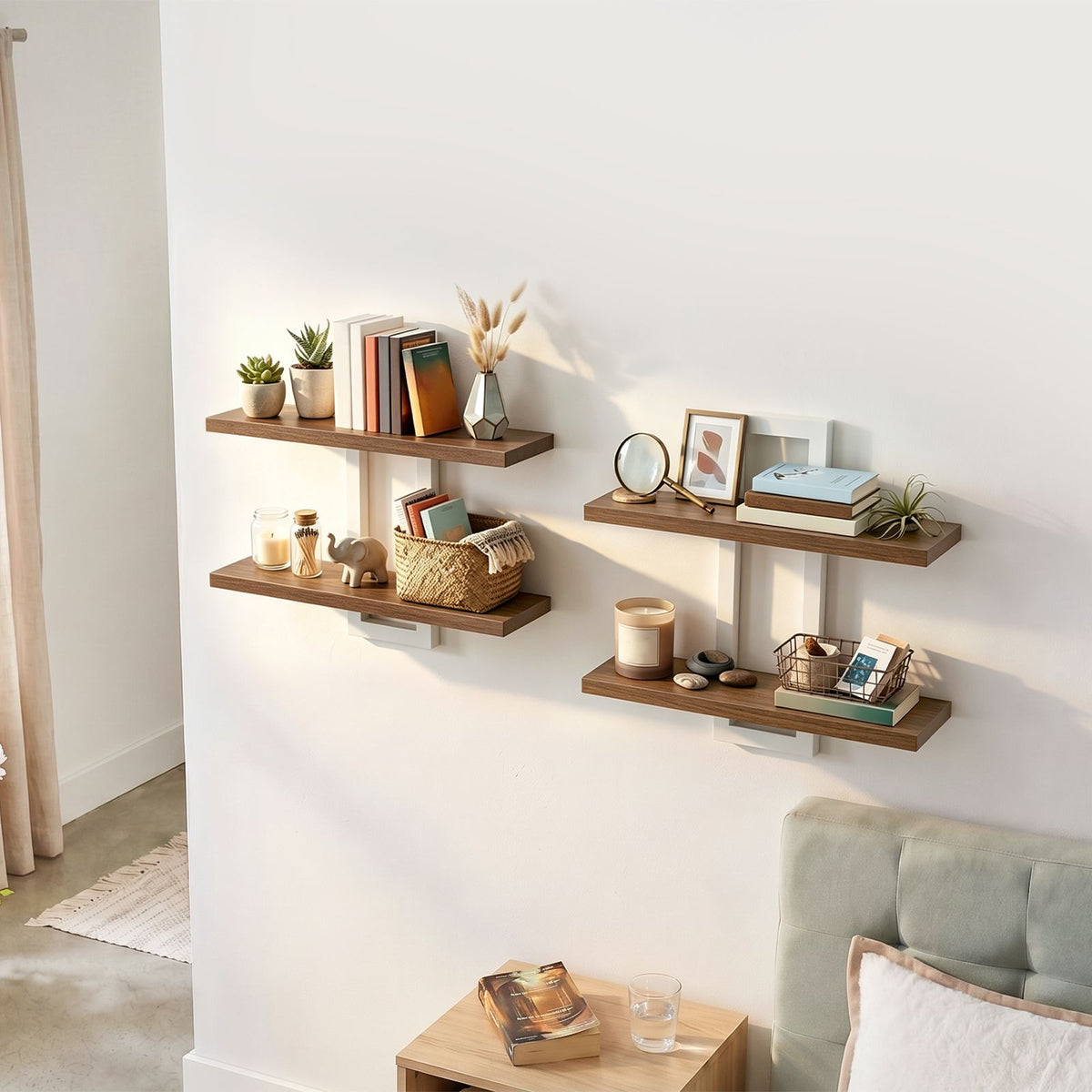 HOOBRO Wall Mounted 2-Tier Floating Shelves Set of 2, Rustic Display Storage Racks