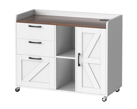 ﻿HOOBRO Farmhouse Filing Cabinet for Home Office, Lateral File Cabinet with 3 Drawers and Door, Rustic File Cabinet with Charging Station, Fits A4, Letter Size Hanging Files, Wooden
