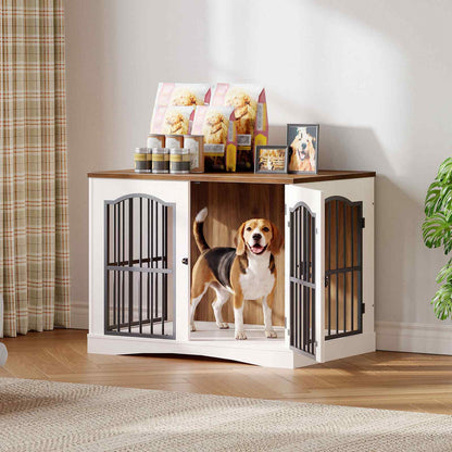 HOOBRO Wooden Heavy Duty Furniture Style Dog Crate & TV Stand with Divider