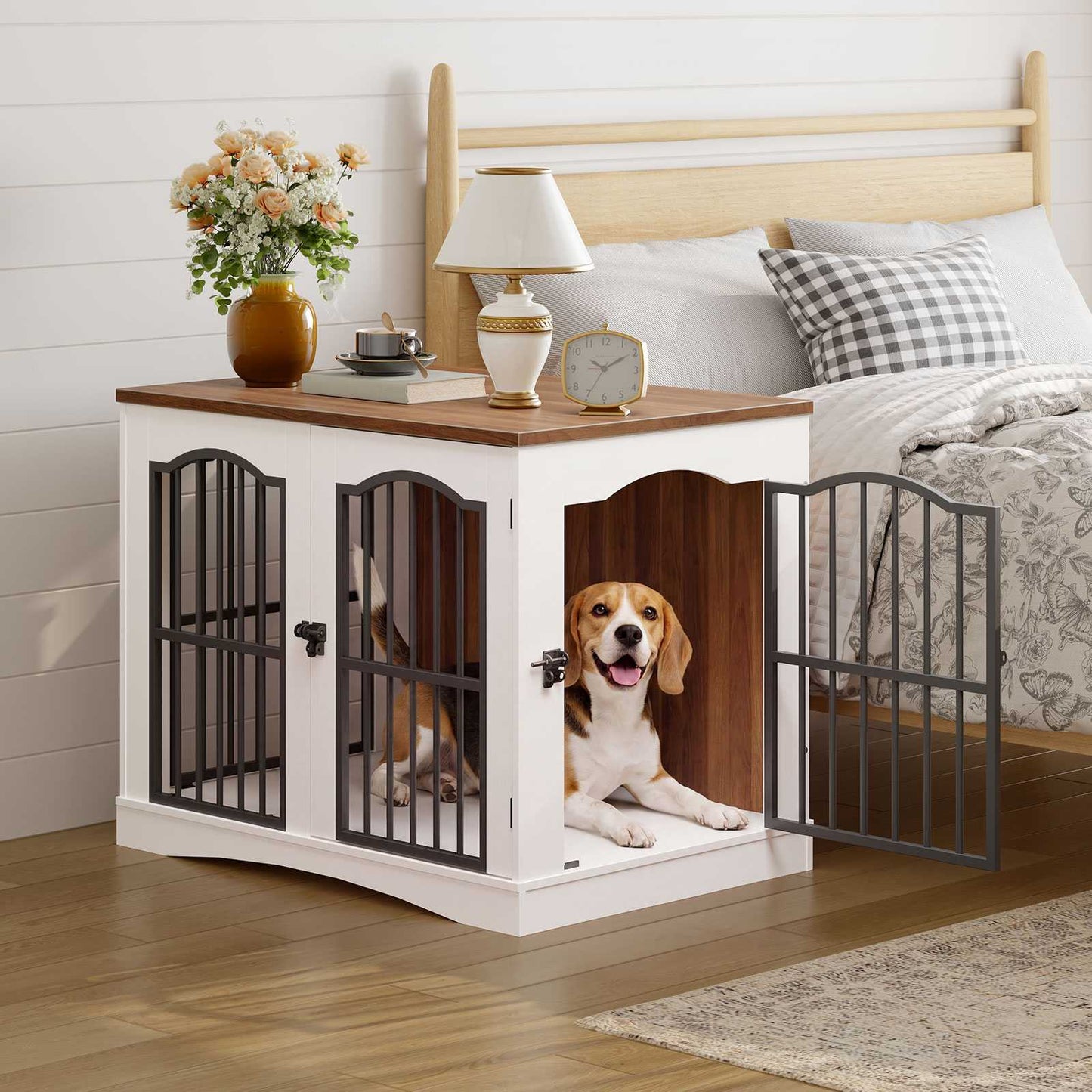 HOOBRO Wooden Heavy Duty Furniture Style Dog Crate & TV Stand with Divider
