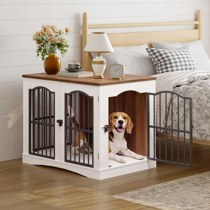 HOOBRO Wooden Heavy Duty Furniture Style Dog Crate & TV Stand with Divider