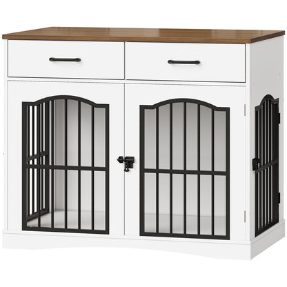 HOOBRO Furniture Style Double Dog Crate with Drawers & Removable Divider