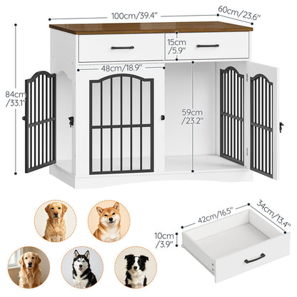 HOOBRO Furniture Style Double Dog Crate with Drawers & Removable Divider