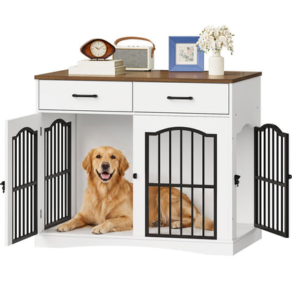HOOBRO Furniture Style Double Dog Crate with Drawers & Removable Divider