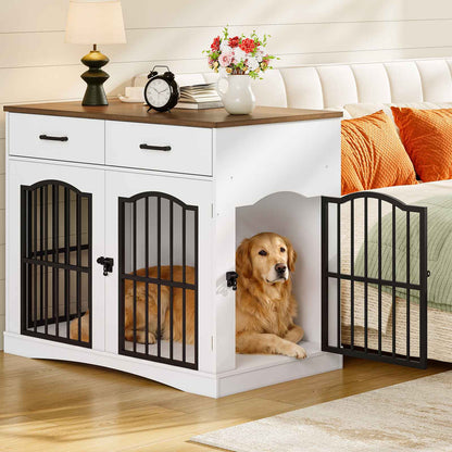 HOOBRO Furniture Style Double Dog Crate with Drawers & Removable Divider