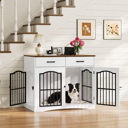 HOOBRO Furniture Style Double Dog Crate with Drawers & Removable Divider