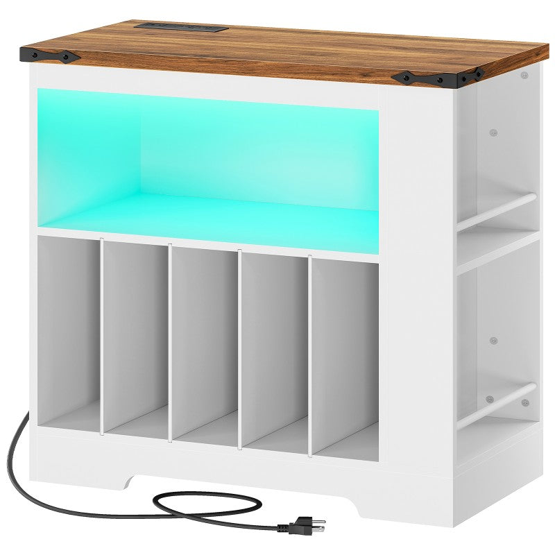 HOOBRO Large Record Player Stand with Charging Station & LED Lights, Vinyl Record Storage Cabinet with 21 Color Light Strip, Turntable Holder for Living Room, Bedroom