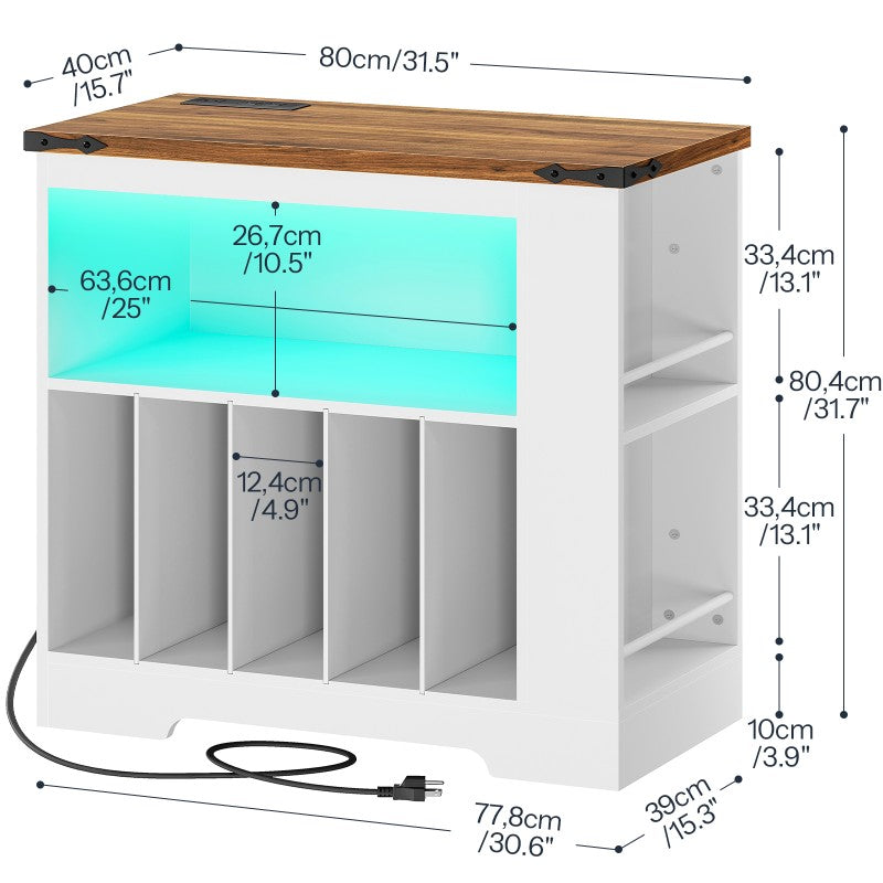 HOOBRO Large Record Player Stand with Charging Station & LED Lights, Vinyl Record Storage Cabinet with 21 Color Light Strip, Turntable Holder for Living Room, Bedroom