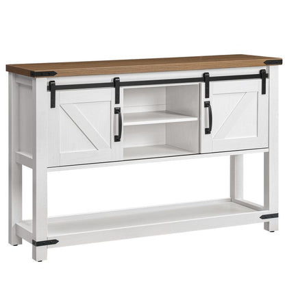 HOOBRO 39.4" Farmhouse Entryway Table with Storage, Narrow Console Table with Open Shelves and 2 Cabinets, Sofa Table with Sliding Barn Doors, for Hallway, Living Room