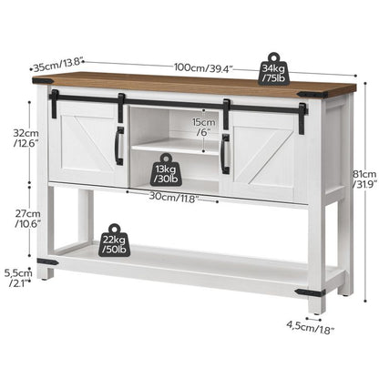 HOOBRO 39.4" Farmhouse Entryway Table with Storage, Narrow Console Table with Open Shelves and 2 Cabinets, Sofa Table with Sliding Barn Doors, for Hallway, Living Room