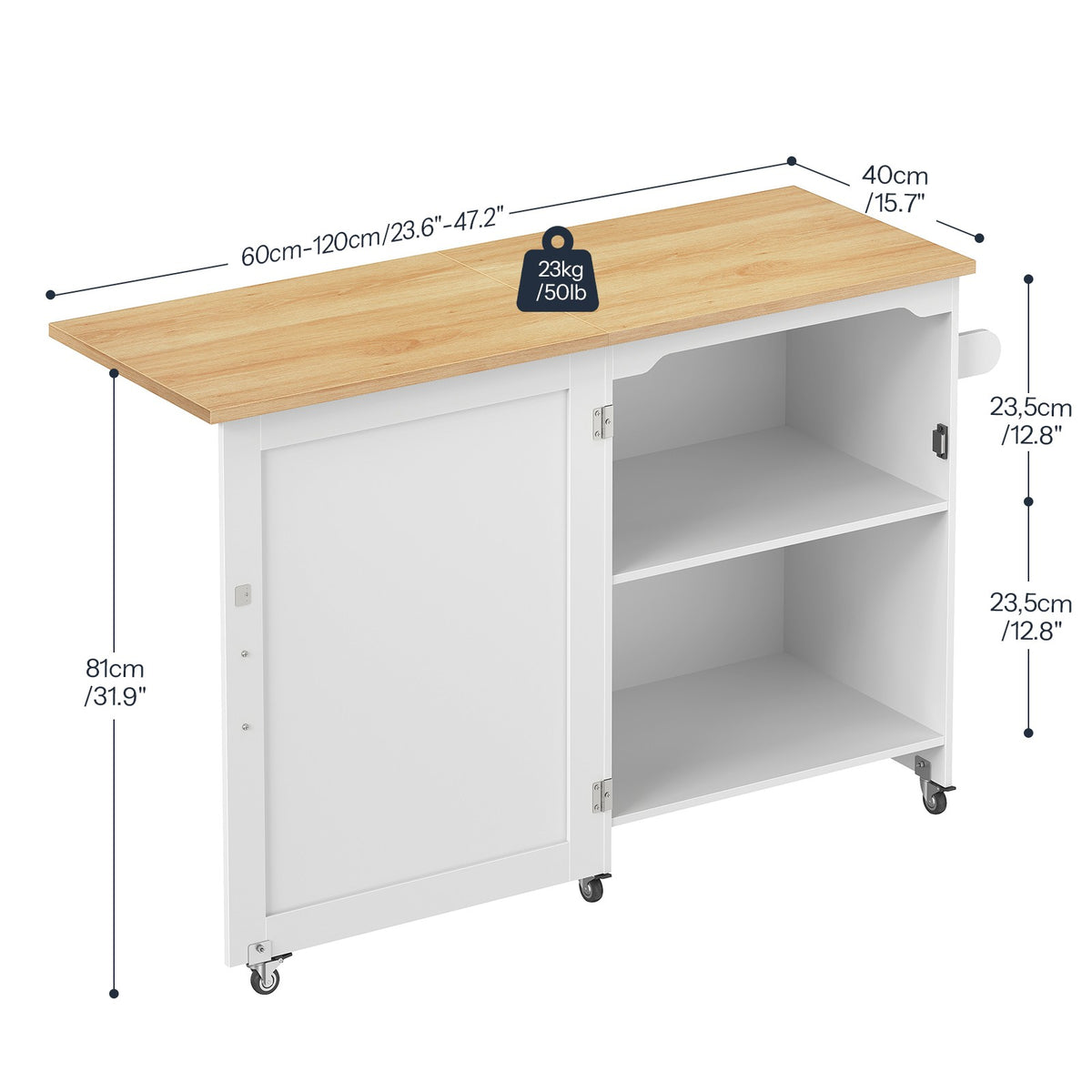 HOOBRO Mobile Kitchen Island Cart with Drop Leaf and Sliding Door Storage