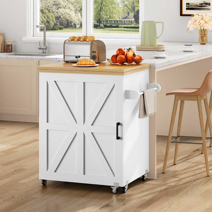 HOOBRO Mobile Kitchen Island Cart with Drop Leaf and Sliding Door Storage