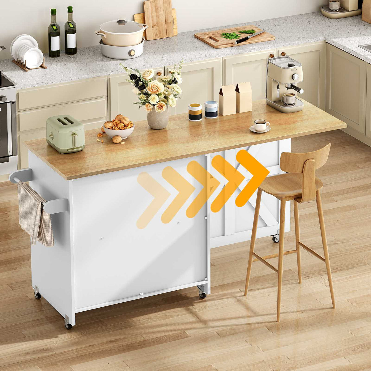 HOOBRO Mobile Kitchen Island Cart with Drop Leaf and Sliding Door Storage