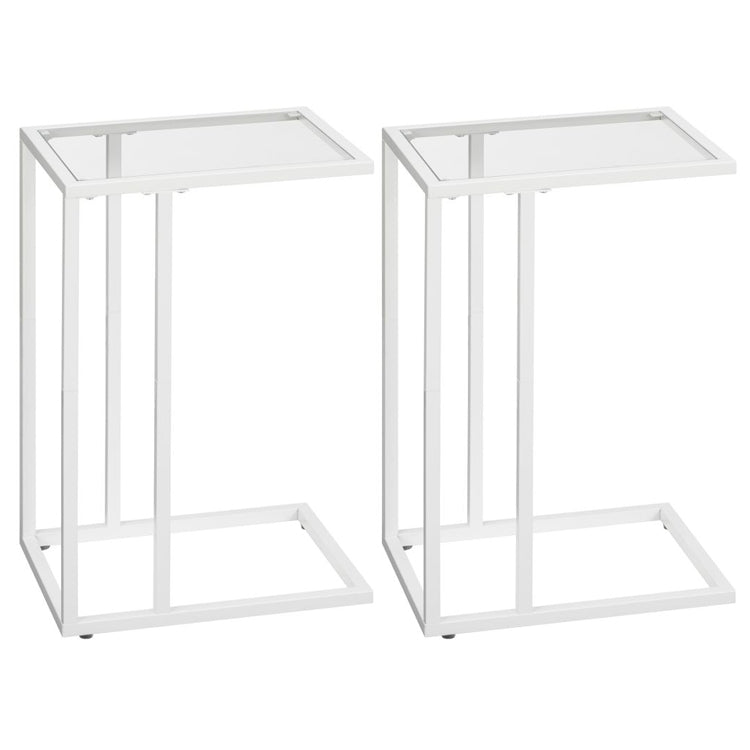 HOOBRO C Shaped End Table, Tempered Glass Side Table, Under Sofa Table, Small Coffee Snack Table for Small Spaces, Laptop End Table for Living Room, Bedside Table, Metal Frame