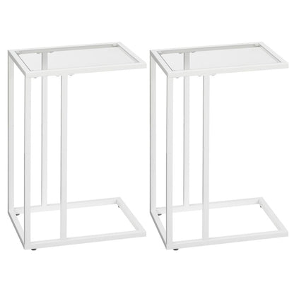 HOOBRO C Shaped End Table, Tempered Glass Side Table, Under Sofa Table, Small Coffee Snack Table for Small Spaces, Laptop End Table for Living Room, Bedside Table, Metal Frame