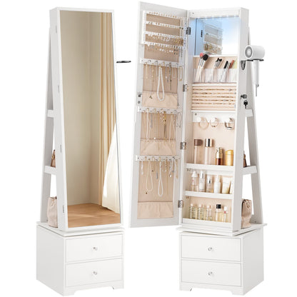 HOOBRO Full Length 360° Swivel Jewelry Armoire with LED Light & Full Mirror