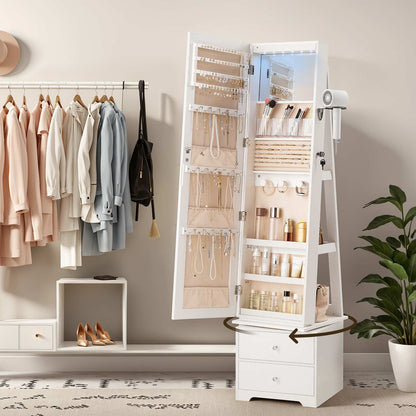 HOOBRO Full Length 360° Swivel Jewelry Armoire with LED Light & Full Mirror