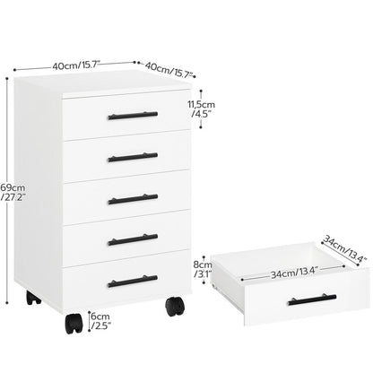 HOOBRO 5-Drawer Chest, Office Filing Cabinet with Drawers, Wooden Cabinet with Wheels, Storage Dresser for Makeup, for Home Office, Study, Easy Assembly