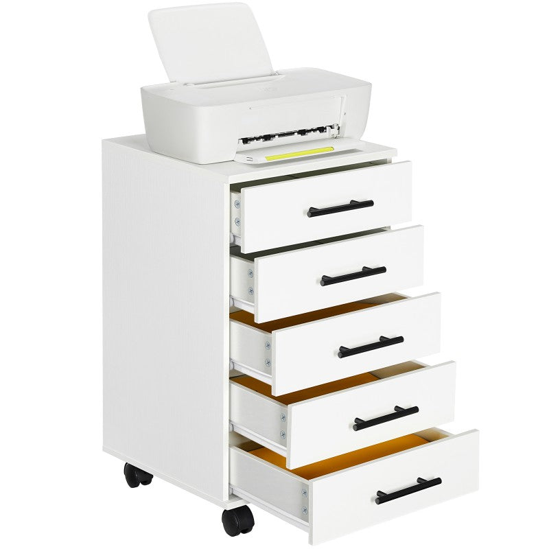 HOOBRO 5-Drawer Chest, Office Filing Cabinet with Drawers, Wooden Cabinet with Wheels, Storage Dresser for Makeup, for Home Office, Study, Easy Assembly