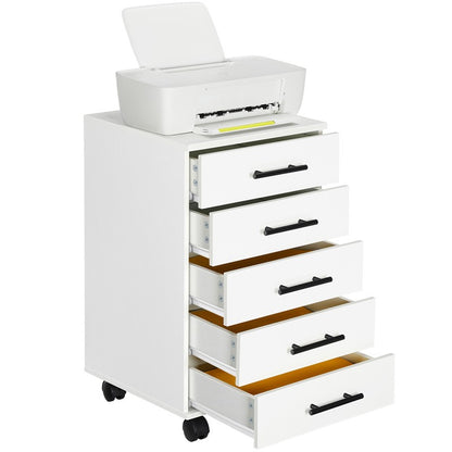 HOOBRO 5-Drawer Chest, Office Filing Cabinet with Drawers, Wooden Cabinet with Wheels, Storage Dresser for Makeup, for Home Office, Study, Easy Assembly