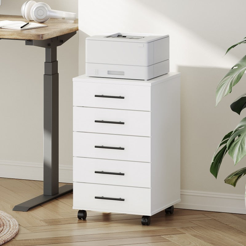 HOOBRO 5-Drawer Chest, Office Filing Cabinet with Drawers, Wooden Cabinet with Wheels, Storage Dresser for Makeup, for Home Office, Study, Easy Assembly