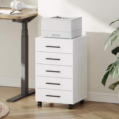 HOOBRO 5-Drawer Chest, Office Filing Cabinet with Drawers, Wooden Cabinet with Wheels, Storage Dresser for Makeup, for Home Office, Study, Easy Assembly