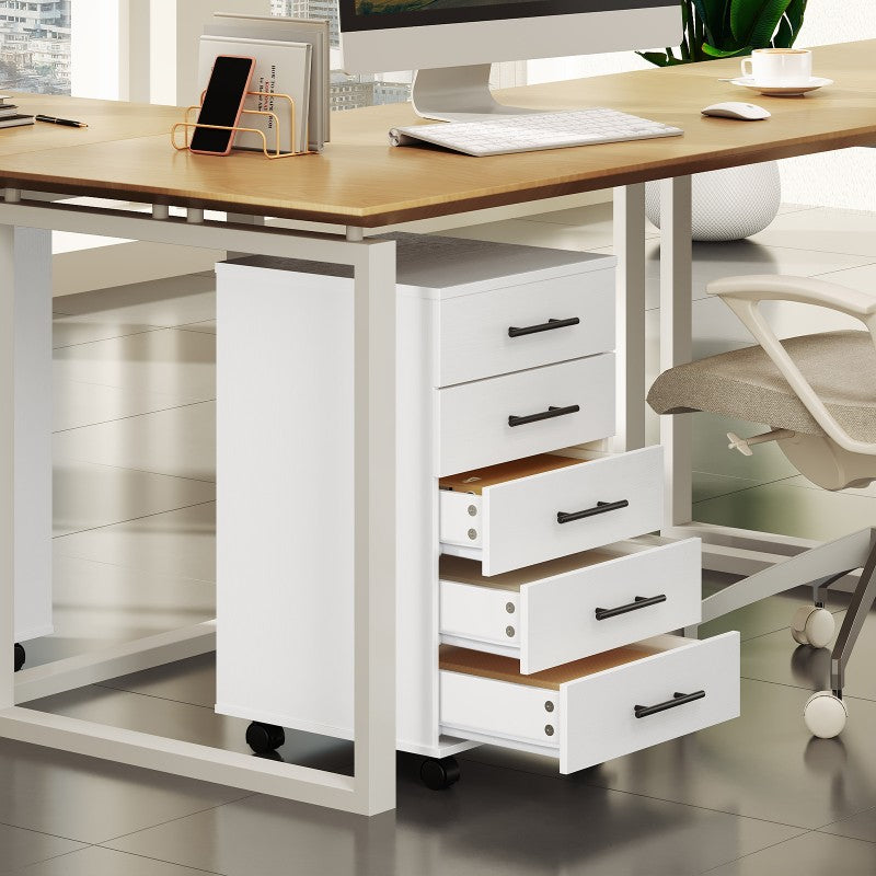 HOOBRO 5-Drawer Chest, Office Filing Cabinet with Drawers, Wooden Cabinet with Wheels, Storage Dresser for Makeup, for Home Office, Study, Easy Assembly