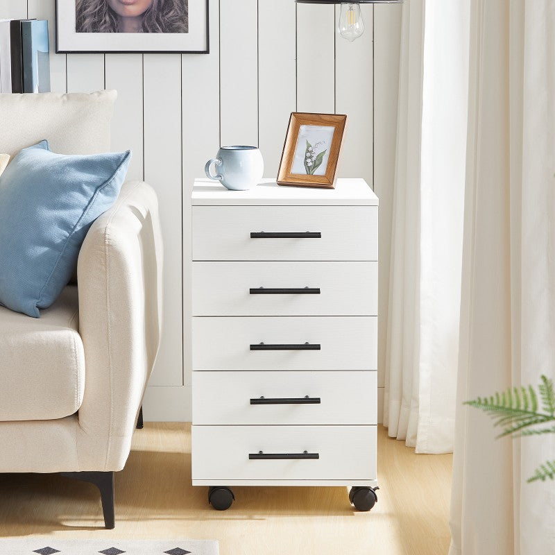 HOOBRO 5-Drawer Chest, Office Filing Cabinet with Drawers, Wooden Cabinet with Wheels, Storage Dresser for Makeup, for Home Office, Study, Easy Assembly