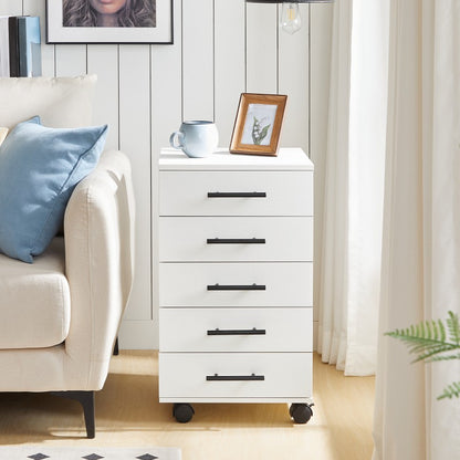 HOOBRO 5-Drawer Chest, Office Filing Cabinet with Drawers, Wooden Cabinet with Wheels, Storage Dresser for Makeup, for Home Office, Study, Easy Assembly