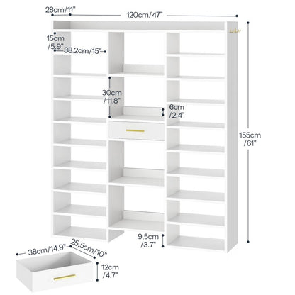 HOOBRO 10 Tier Shoe Rack Tall, Tall Shoe Cabinet, 47" Large Shoe Rack, Wooden Shoe Cabinet Organizer with Cubbies and Fabric Drawer, for 25-33 Pairs of Shoes, Freestanding, for Closet