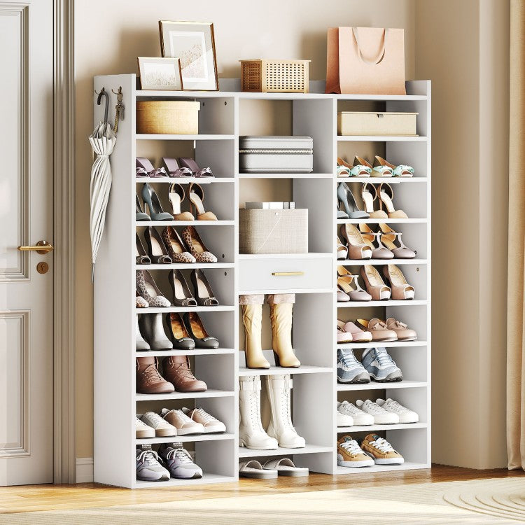 HOOBRO 10 Tier Shoe Rack Tall, Tall Shoe Cabinet, 47" Large Shoe Rack, Wooden Shoe Cabinet Organizer with Cubbies and Fabric Drawer, for 25-33 Pairs of Shoes, Freestanding, for Closet