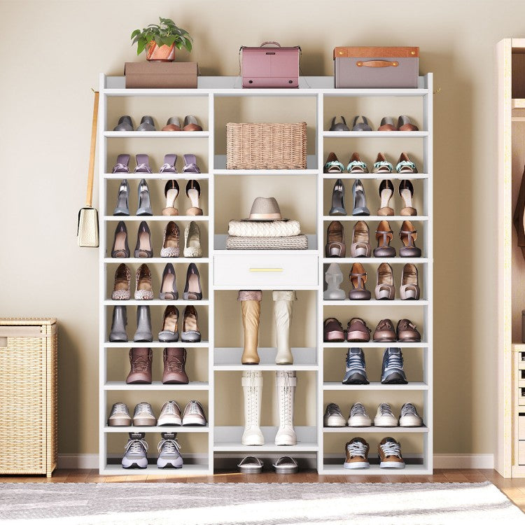 HOOBRO 10 Tier Shoe Rack Tall, Tall Shoe Cabinet, 47" Large Shoe Rack, Wooden Shoe Cabinet Organizer with Cubbies and Fabric Drawer, for 25-33 Pairs of Shoes, Freestanding, for Closet
